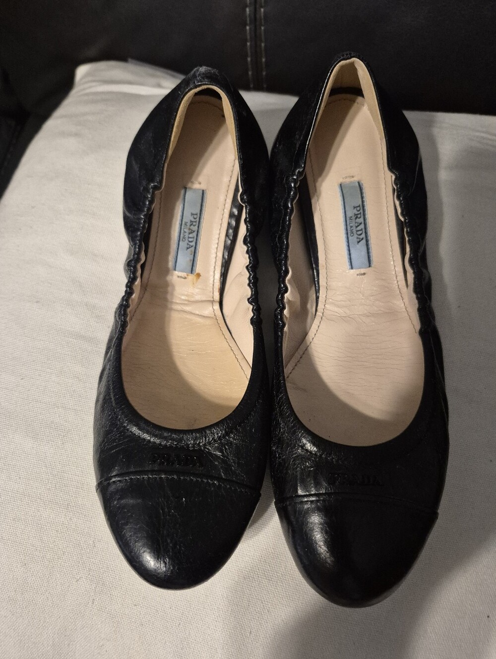 Prada Black Leather Ballet Flats Size 37/ US 6